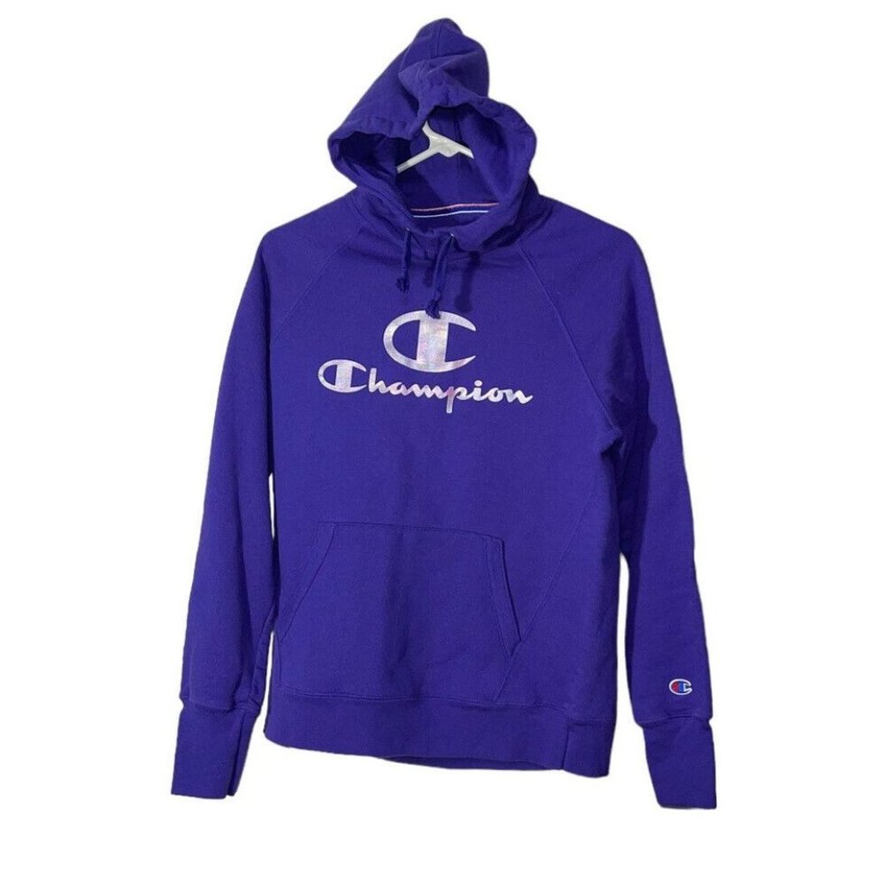 Champion Women’s Purple Violet Stone Spellout Graphic Hoodie Size S